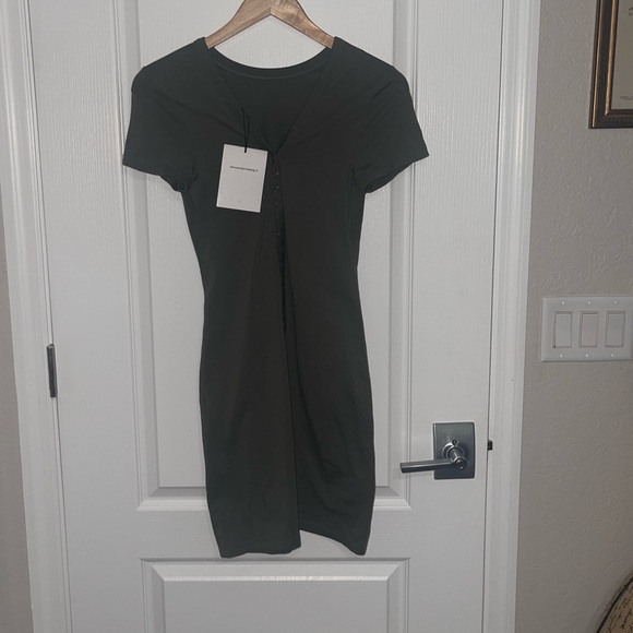 NWT T BY ALEXANDER WANG Green Compact Jersey Snaps Dress Open Back Stretch Med - Picture 6 of 11